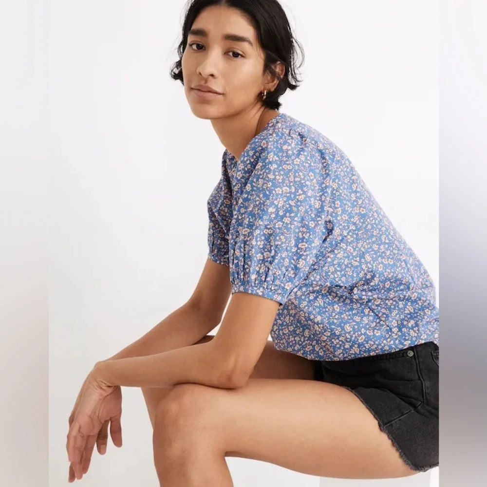 Madewell V-Neck Puff Sleeve Top in Summer Vines. 100% Cotton!